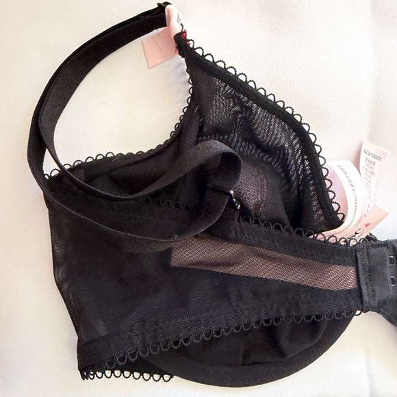 Victoria’s Secret Red Heart Lollipop Unlined Demi Bra Black Sheer Mesh 32DD NWT - Picture 5 of 6